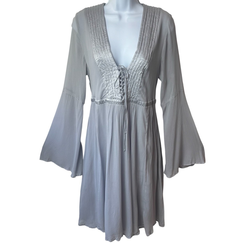 Anthropologie Ghost Bell Sleeve Grey Peasant Dress Fairy Renaissance‎ Ethereal S - Picture 2 of 12